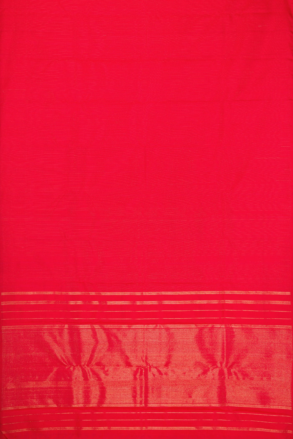 Flat view of Red Dual Tone Kanjivaram Silk Saree with Stripes on the body and Without Border. 