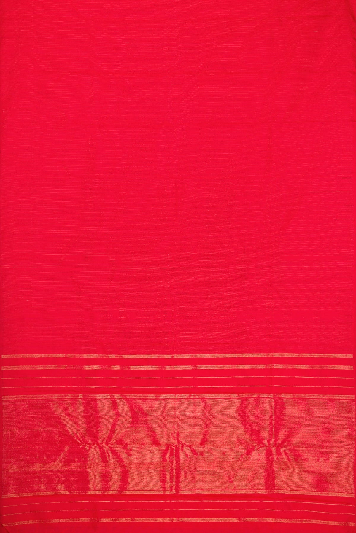 Flat view of Red Dual Tone Kanjivaram Silk Saree with Stripes on the body and Without Border. 