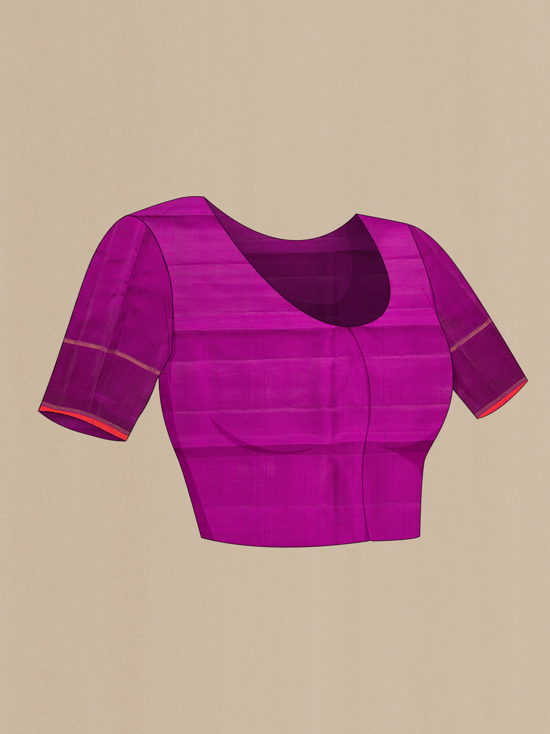 Close up image of the blouse of Pure Silk Pure Zari Purple Dual Tone Kanjivaram Saree with Zari Butta on the body and Zari Border. 