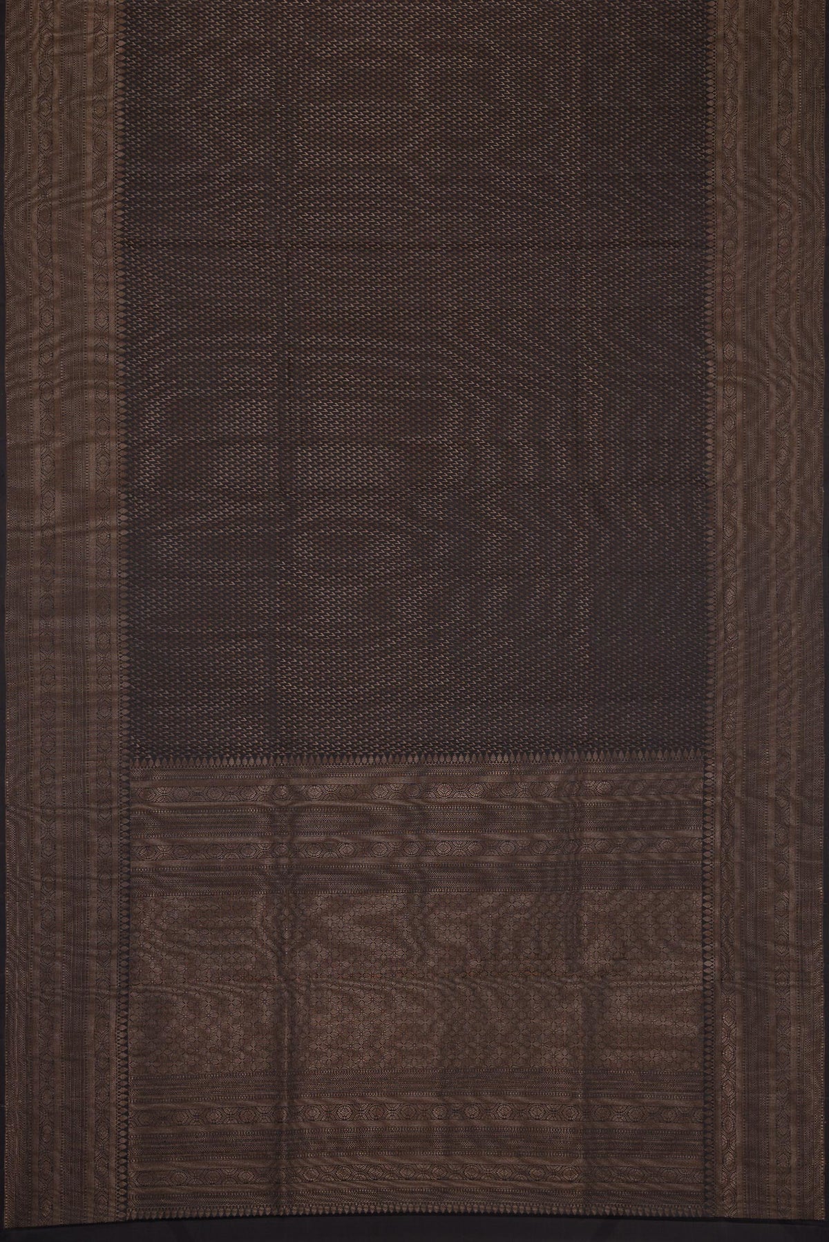 Flat view of Black Dual Tone Soft Silk Saree with Zari Brocade on the body and Fancy Border. 