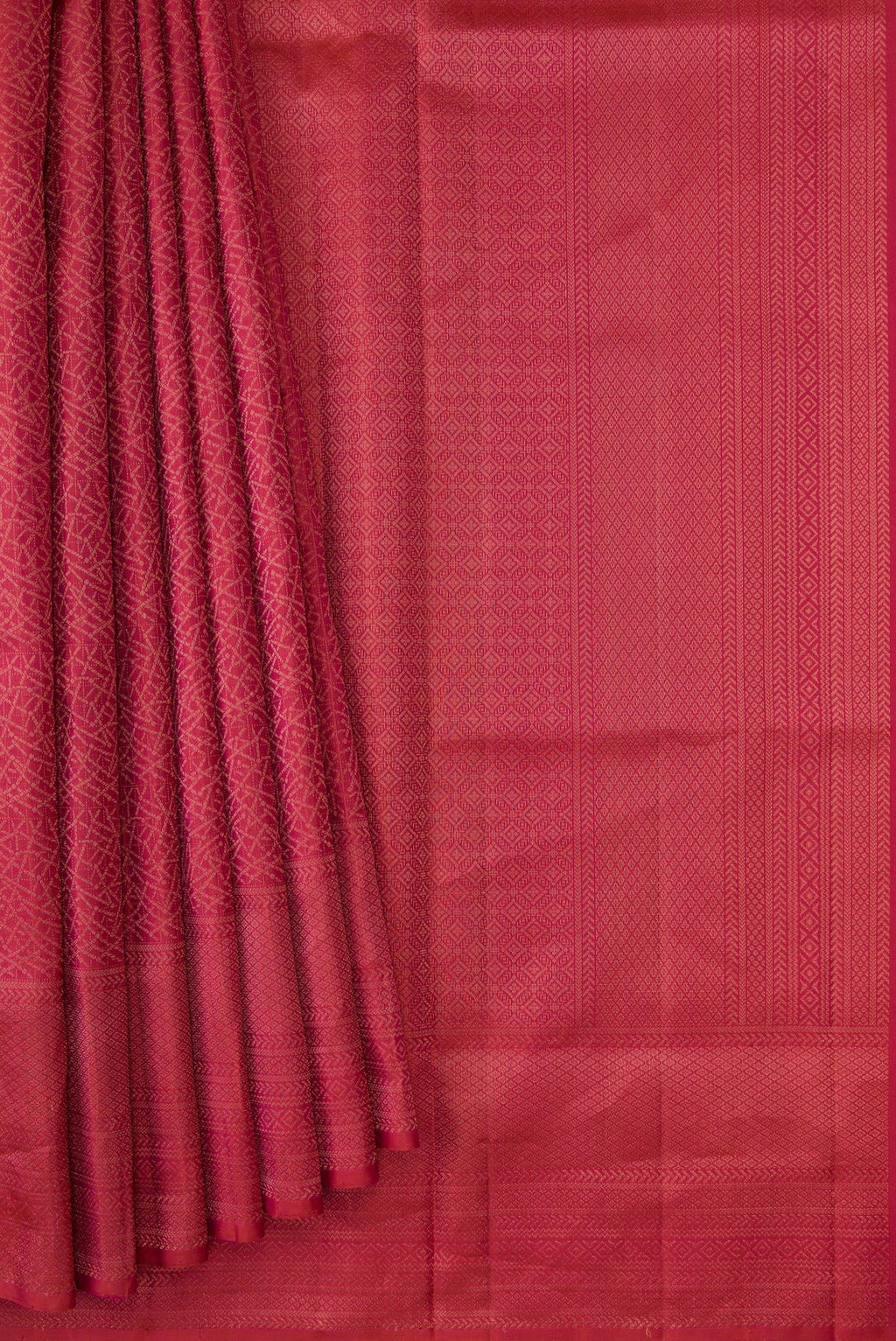 Pleats and pallu of Brick Orange Dual Tone Soft Silk Saree with Zari Brocade on the body and Fancy Border. 