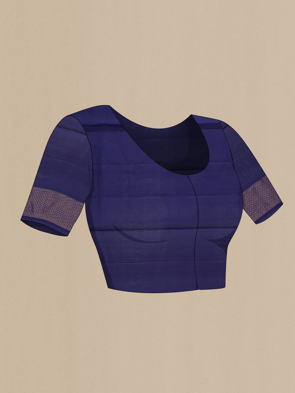 Close up image of the blouse of Navy Blue Dual Tone Soft Silk Saree with Zari Brocade on the body and Fancy Border. 