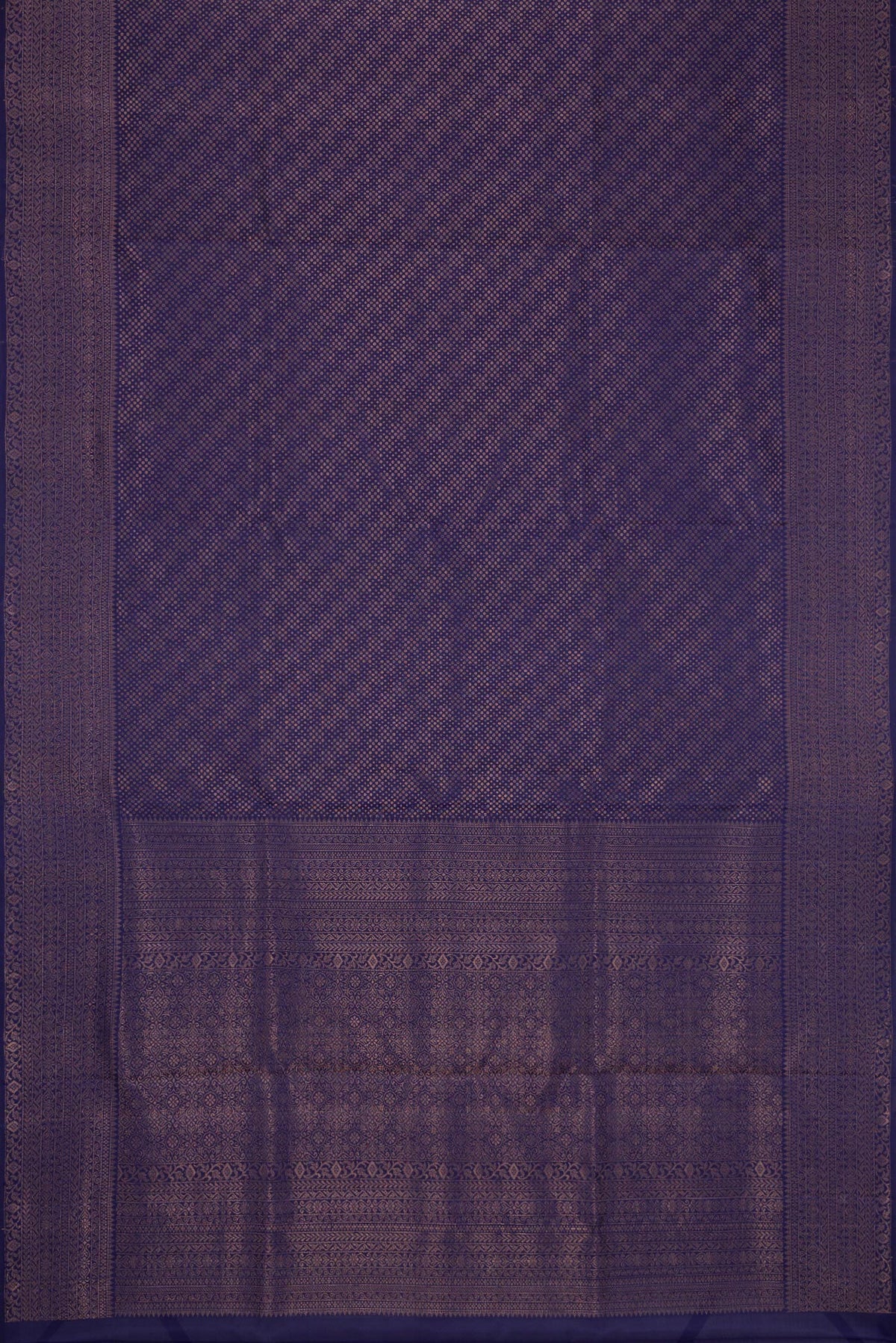 Flat view of Navy Blue Dual Tone Soft Silk Saree with Zari Brocade on the body and Fancy Border. 
