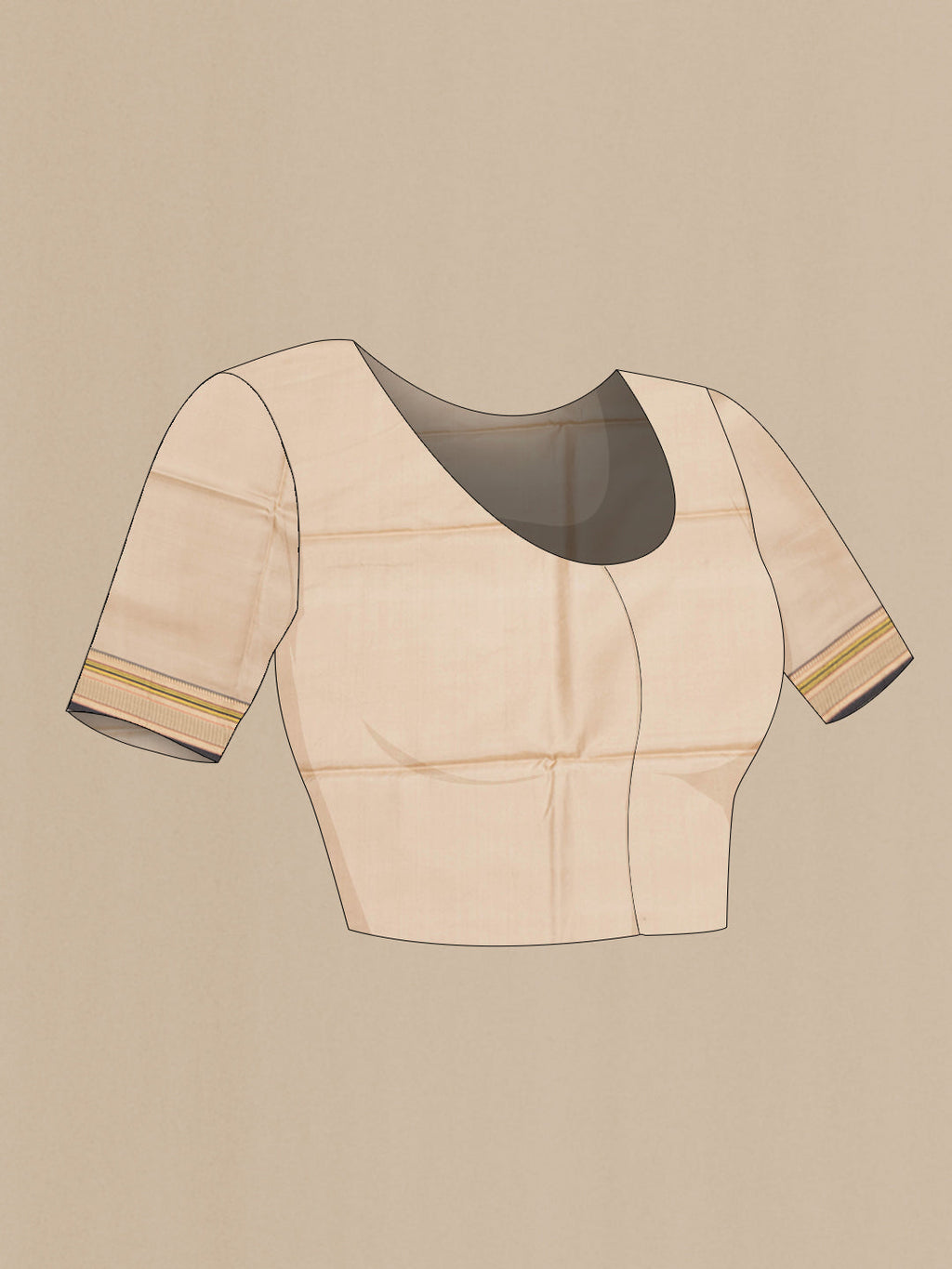 Close up image of the blouse of Beige Dual Tone Kanjivaram Silk Saree with Printed design on the body and Thread Border. 