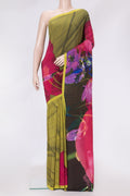 Pink Dual Tone Mysore Crepe Saree with Printed design on the body and Plain Border.  displayed on a mannequin