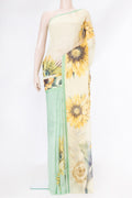 Pista Green Dual Tone Mysore Chiffon Saree with Printed design on the body and Plain Border.  displayed on a mannequin