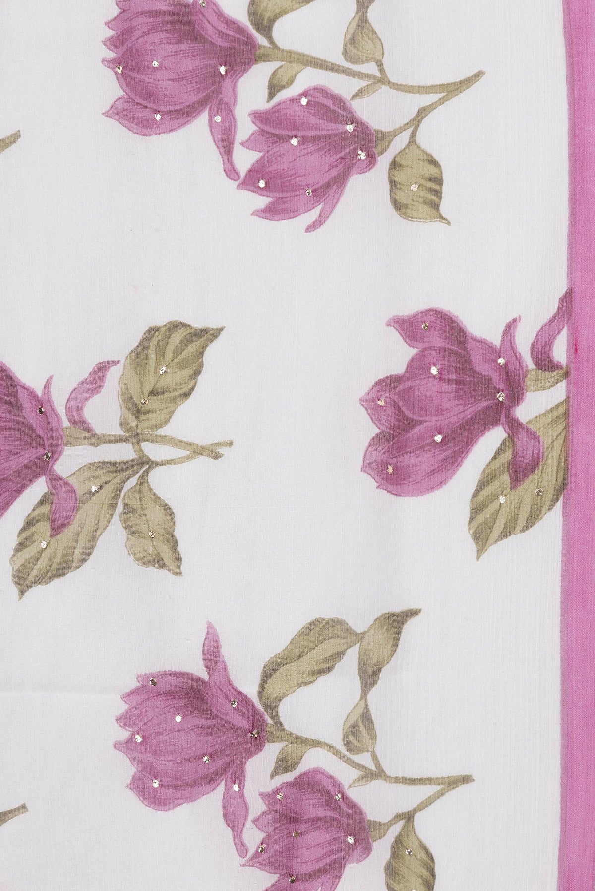 Border image of Off White Dual Tone Mysore Chiffon Saree with Printed design on the body and Plain Border. 