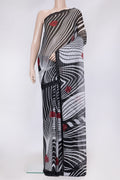 Off White Dual Tone Mysore Chiffon Saree with Printed design on the body and Plain Border.  displayed on a mannequin