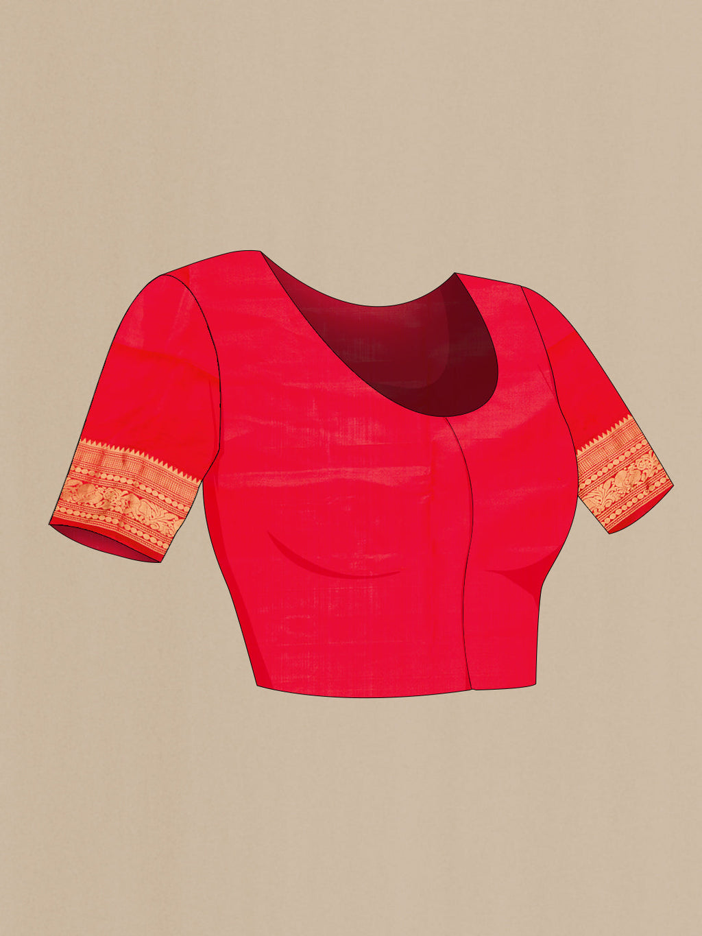 Close up image of the blouse of Dark Pink Dual Tone Soft Silk Saree with Ikat Print on the body and Zari Border. 