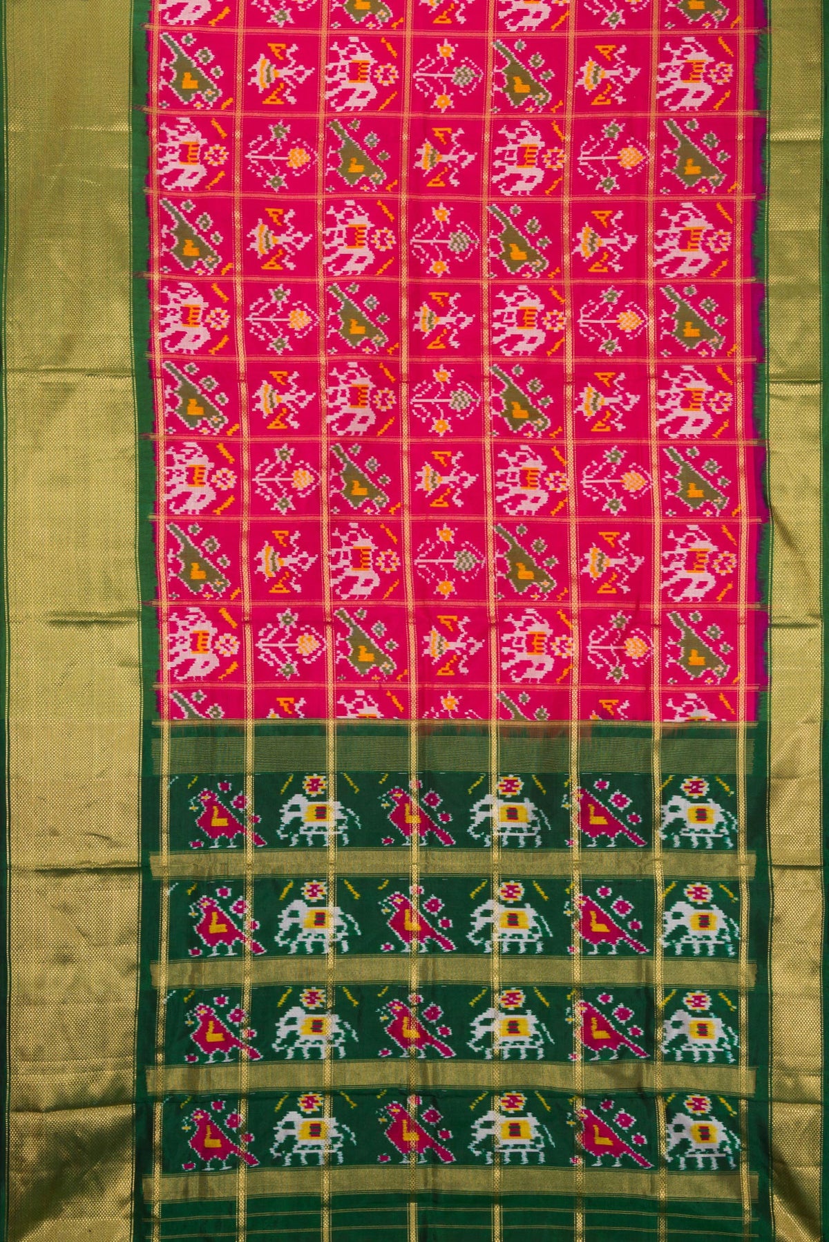 Flat view of Pink Dual Tone Double Ikat Saree with Ikat Print on the body and Zari Border. 