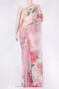 Pink Dual Tone Tussar Silk Saree with Printed design on the body and Embroidery Border.  displayed on a mannequin