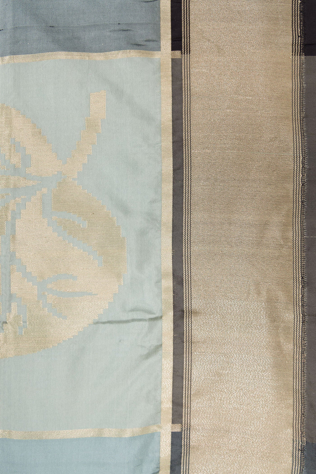 Border image of Black, Grey and Off White Color Banarasi Silk Saree with Zari Brocade on the body and Zari Border. 