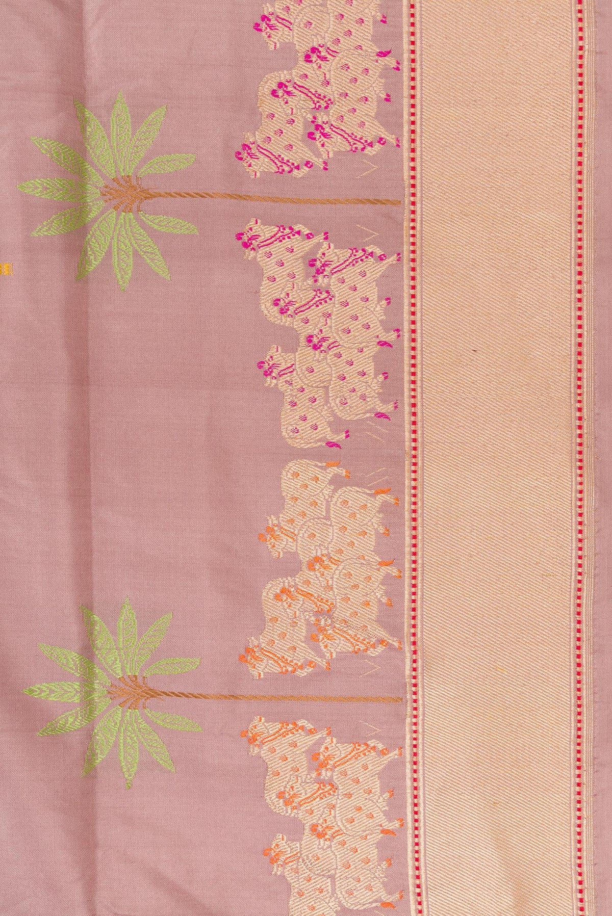 Border image of Rose Gold Dual Tone Banarasi Silk Saree with Zari And Thread Butta on the body and Fancy Border. 