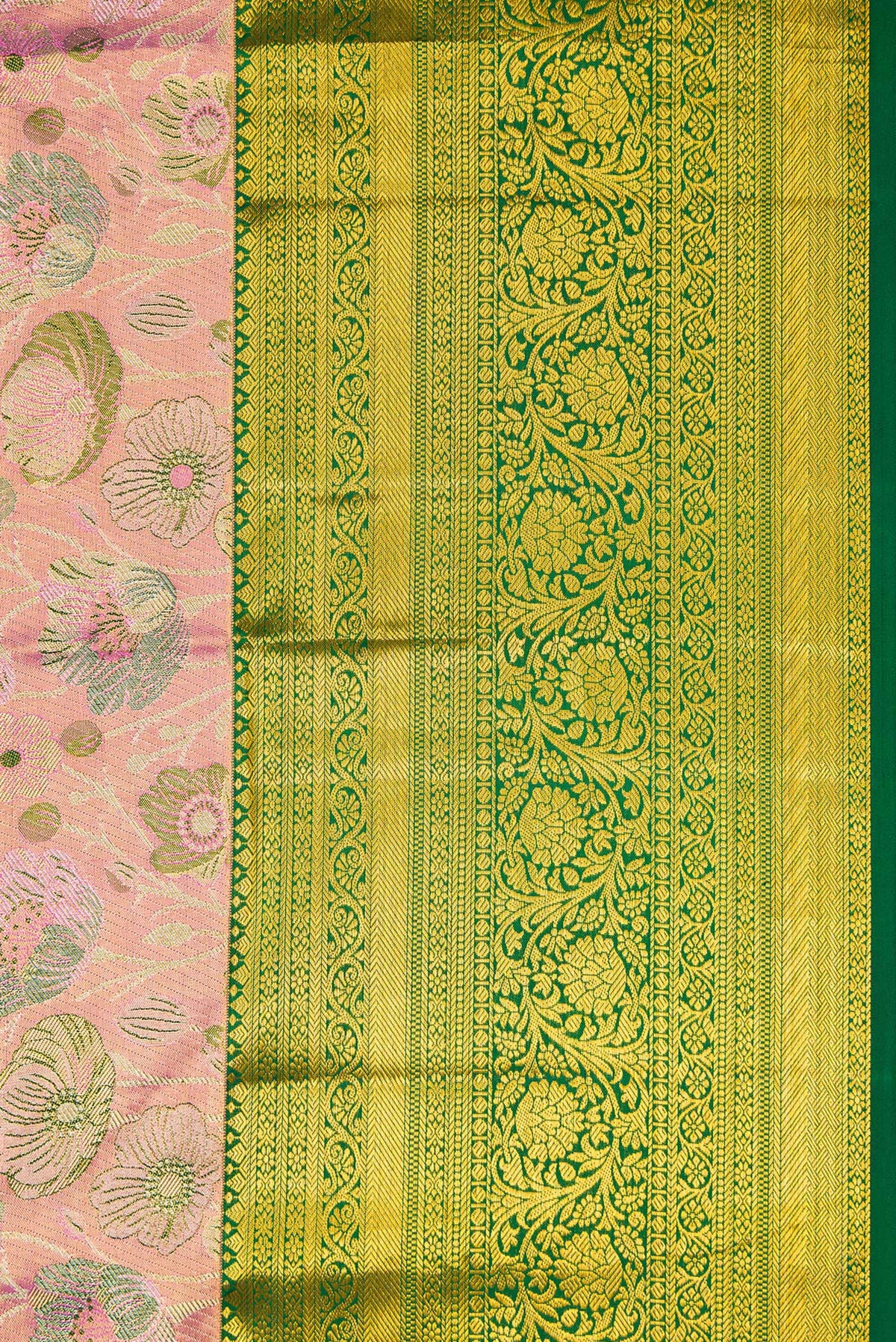 Border image of Pink Dual Tone Kanjivaram Tissue Silk Saree with Zari Brocade on the body and Zari Border. 