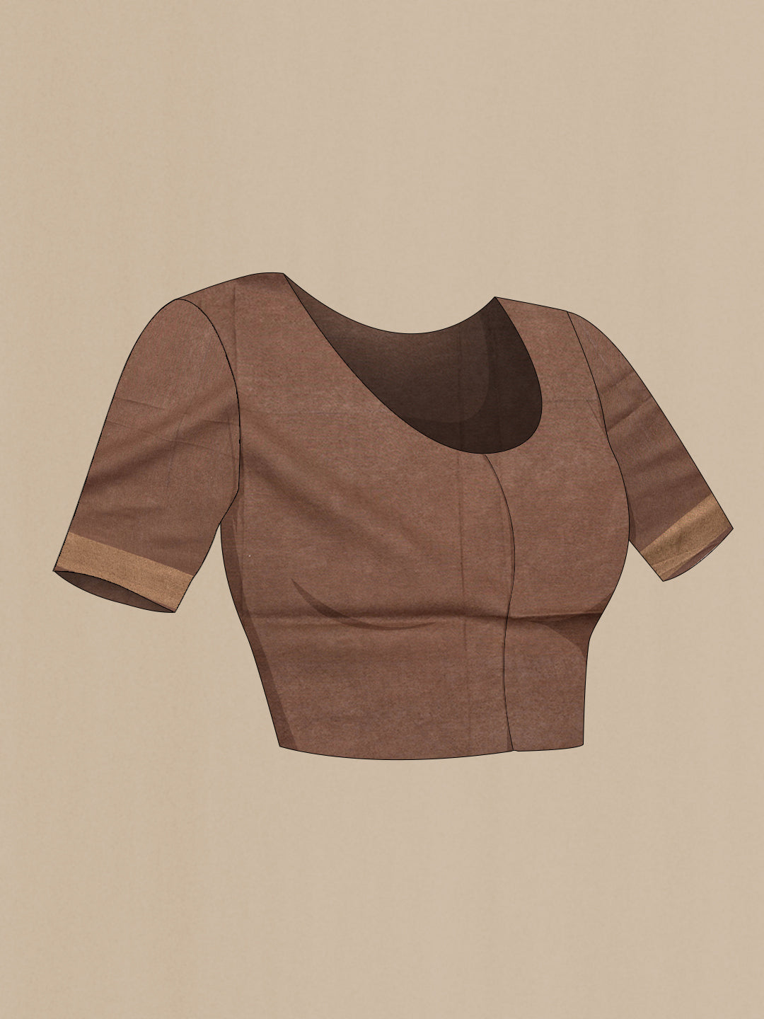 Close up image of the blouse of Brown Tussar Silk Saree with Embroidery on the body and Embroidery Border. 