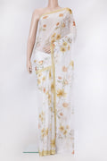 Off White Dual Tone Mysore Chiffon Saree with Printed design on the body and Plain Border.  displayed on a mannequin
