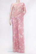 Pink Dual Tone Mysore Chiffon Saree with Printed design on the body and Without Border.  displayed on a mannequin