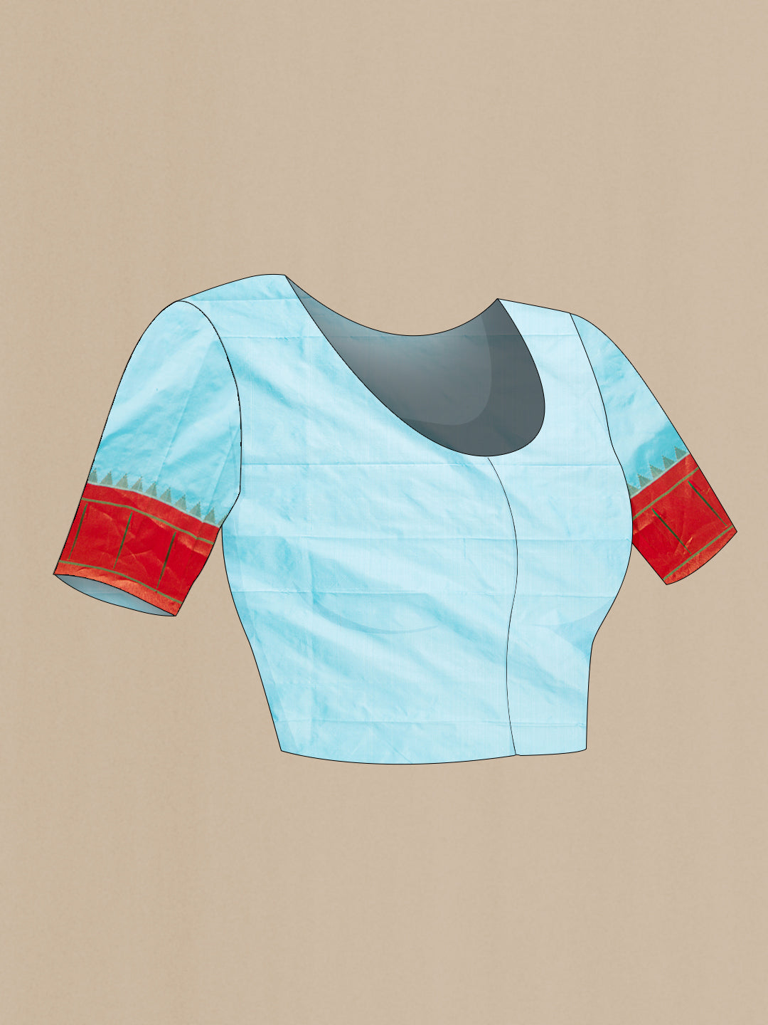 Close up image of the blouse of Sky Blue Paithani Silk Saree with Zari Butta on the body and Paithani Border. 
