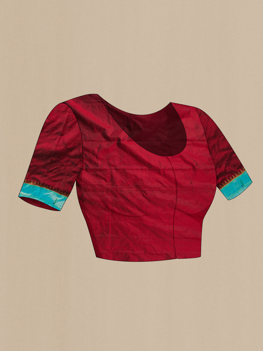 Close up image of the blouse of Maroon Paithani Silk Saree with Zari Butta on the body and Paithani Border. 