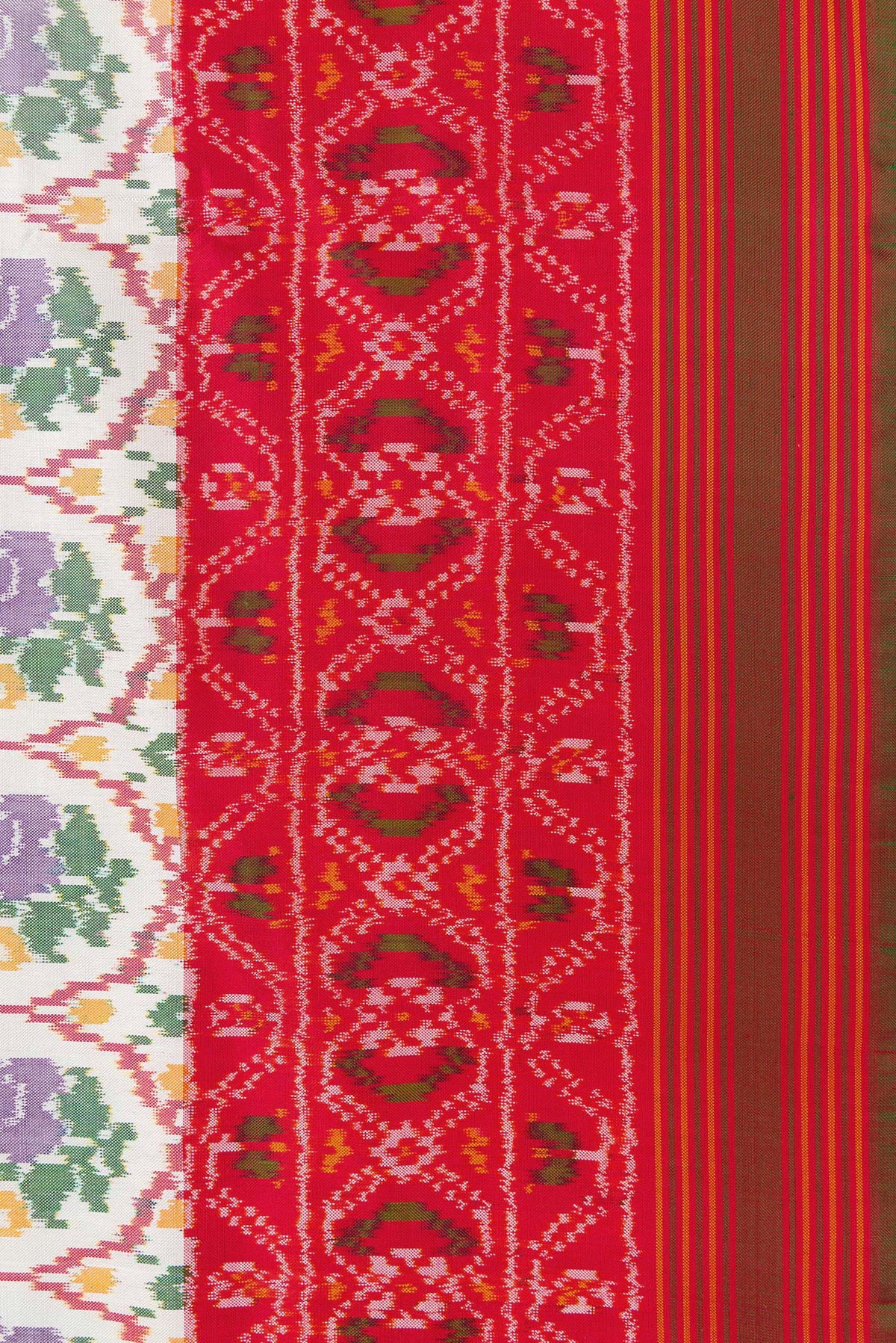 Border image of Off White Dual Tone Double Ikat Saree with Ikat Print on the body and Ikat Border. 