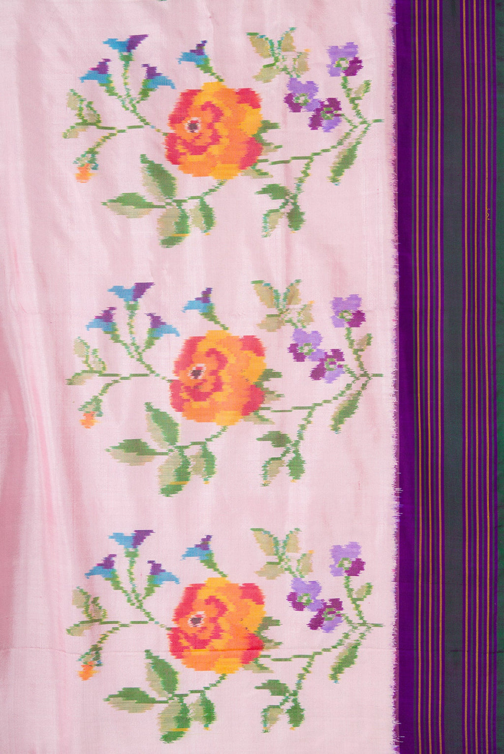 Border image of Pink Dual Tone Double Ikat Saree with Plain Body and Ikat Border. 