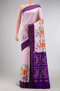Pink Dual Tone Double Ikat Saree with Plain Body and Ikat Border.  displayed on a mannequin