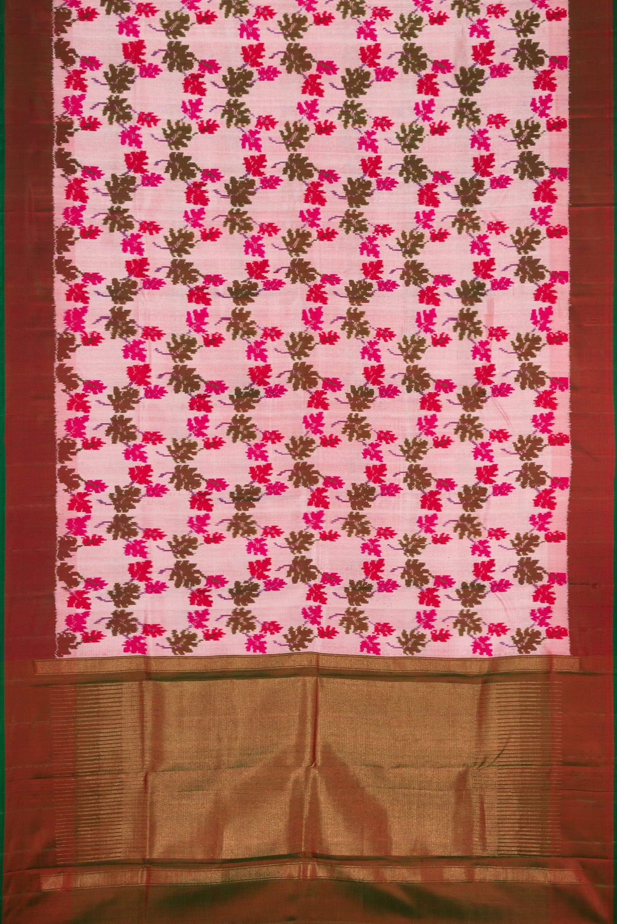 Flat view of Pink Dual Tone Double Ikat Saree with Ikat Print on the body and Zari Border. 