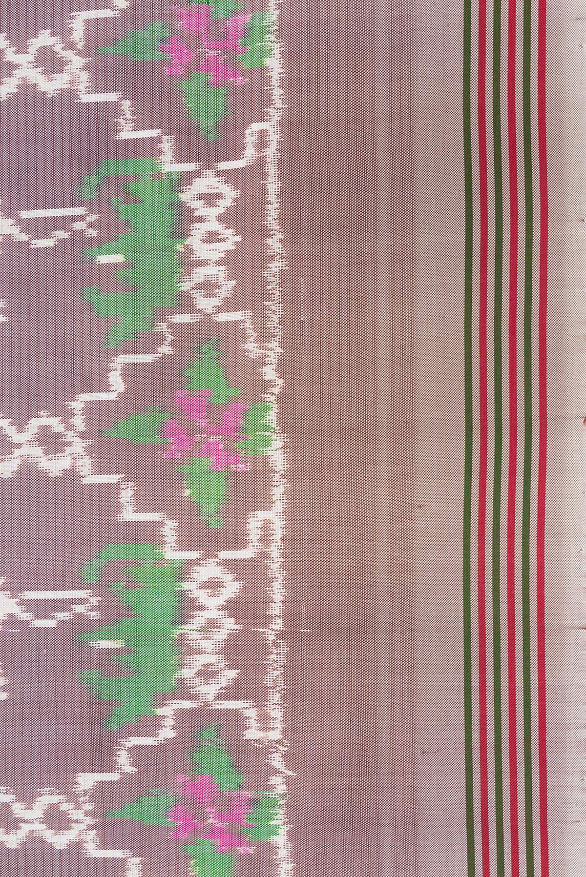Border image of Grey Dual Tone Double Ikat Saree with Ikat Print on the body and Thread Border. 