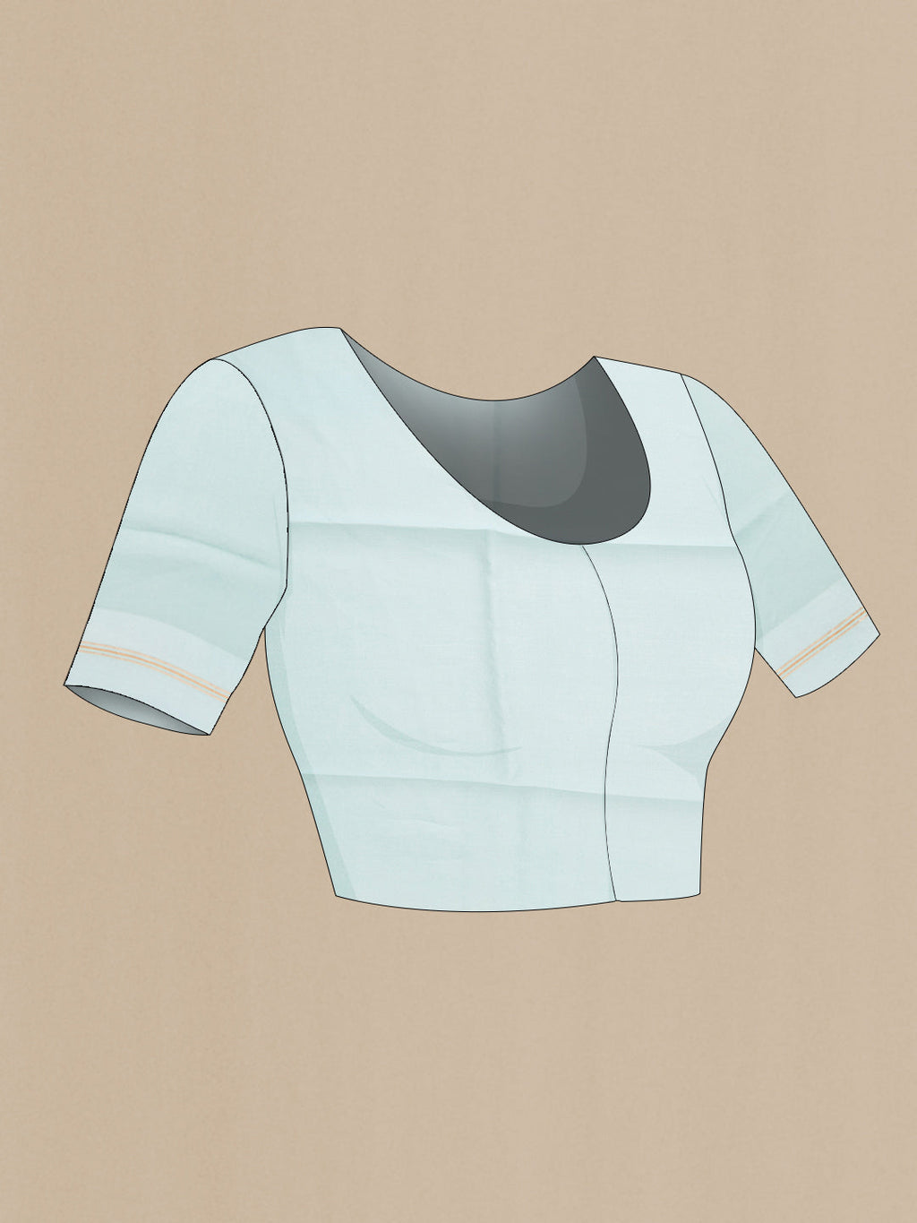 Close up image of the blouse of Sky Blue Dual Tone Organza Silk Saree with Printed design on the body and Zari And Thread Border. 