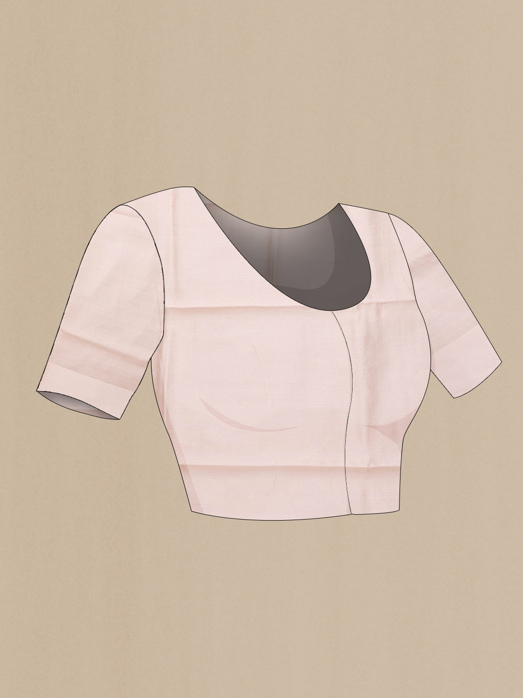 Close up image of the blouse of Rose Gold Dual Tone Organza Silk Saree with Stripes on the body and Thread Border. 