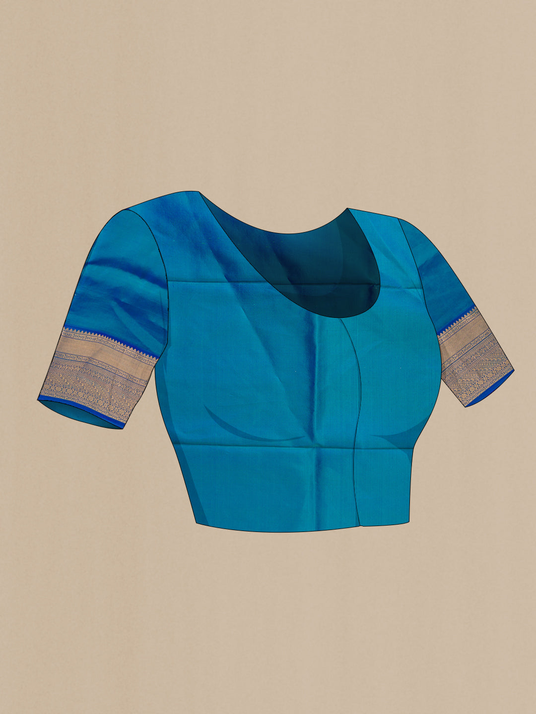 Close up image of the blouse of Grey Dual Tone Kanchipuram Silk Saree with Printed design on the body and Zari Border. 