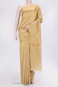 Gold Dual Tone Raw Silk Saree with Embroidery on the body and Zari Border.  displayed on a mannequin