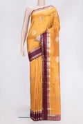 Mustard Dual Tone Tussar Silk Saree with Zari Butta on the body and Fancy Border.  displayed on a mannequin