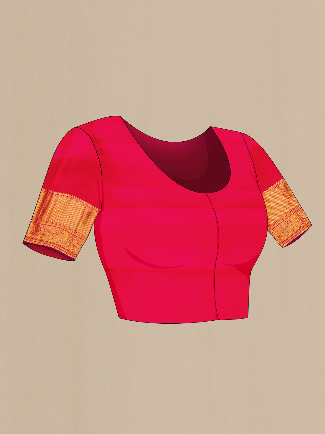 Close up image of the blouse of Dark Pink Dual Tone Kanchipuram Silk Saree with Zari Brocade on the body and Zari Border. 