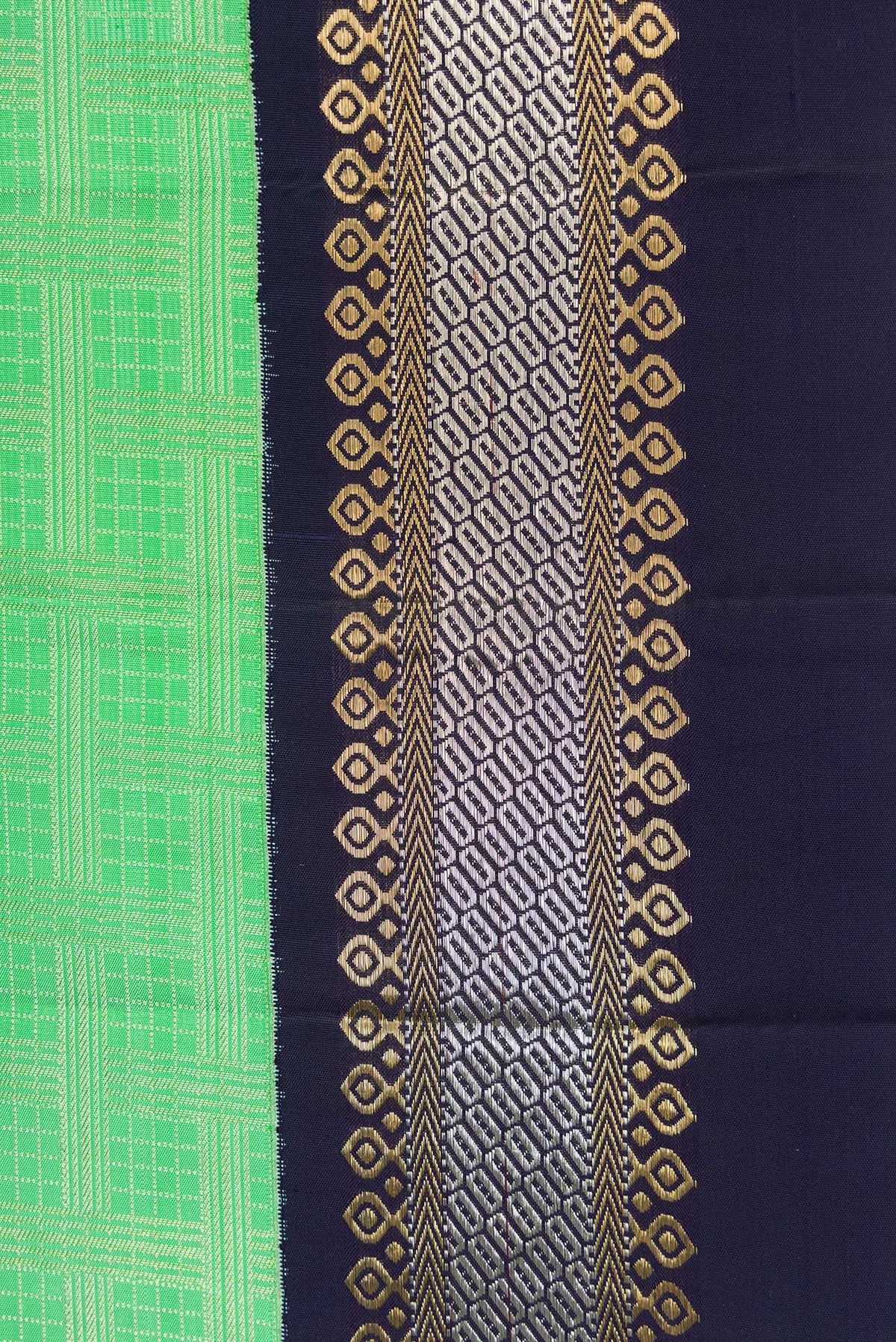 Border image of Parrot Green Dual Tone Kanjivaram Silk Saree with Zari Brocade on the body and Zari Border. 