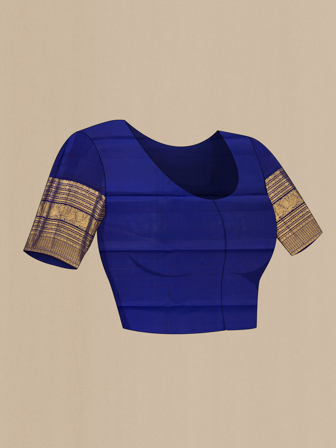 Close up image of the blouse of Green Kanjivaram Silk Saree with Zari Brocade on the body and Zari Border. 