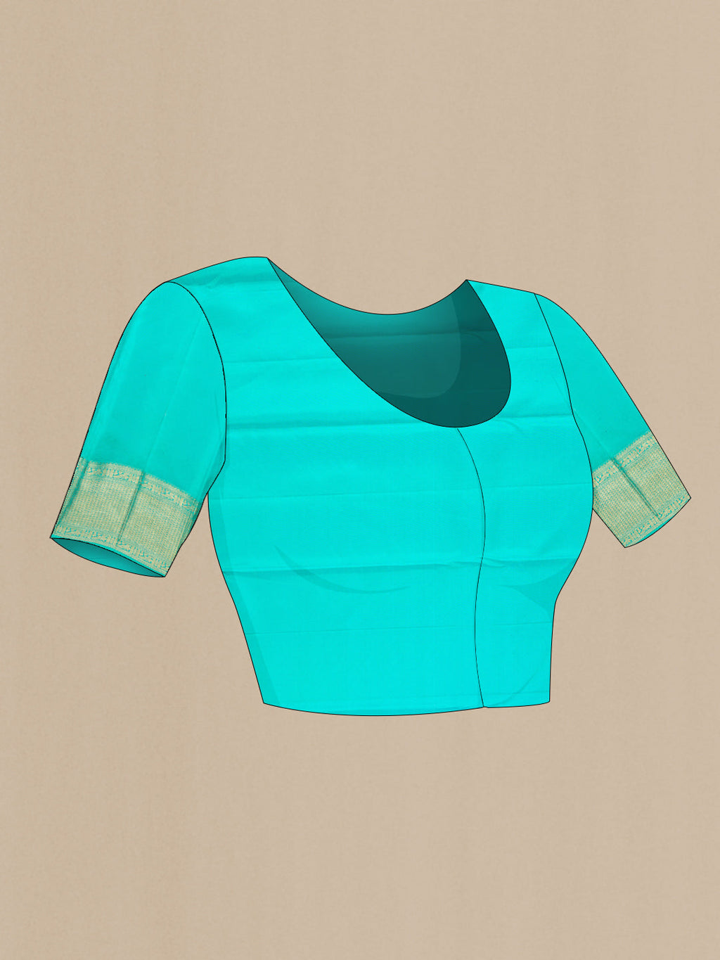 Close up image of the blouse of Royal Blue Dual Tone Kanjivaram Silk Saree with Zari Brocade on the body and Zari Border. 