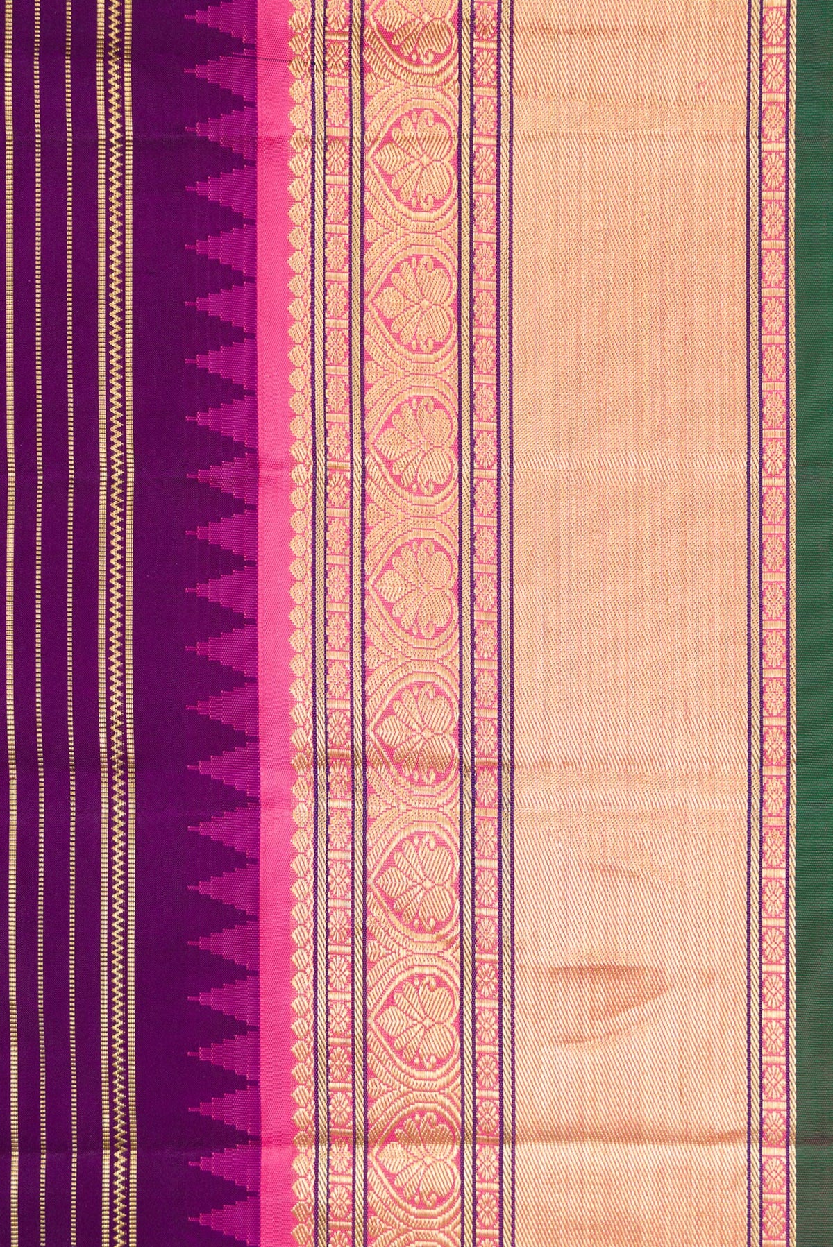 Border image of Violet Dual Tone Kanjivaram Silk Saree with Stripes on the body and Zari Border. 