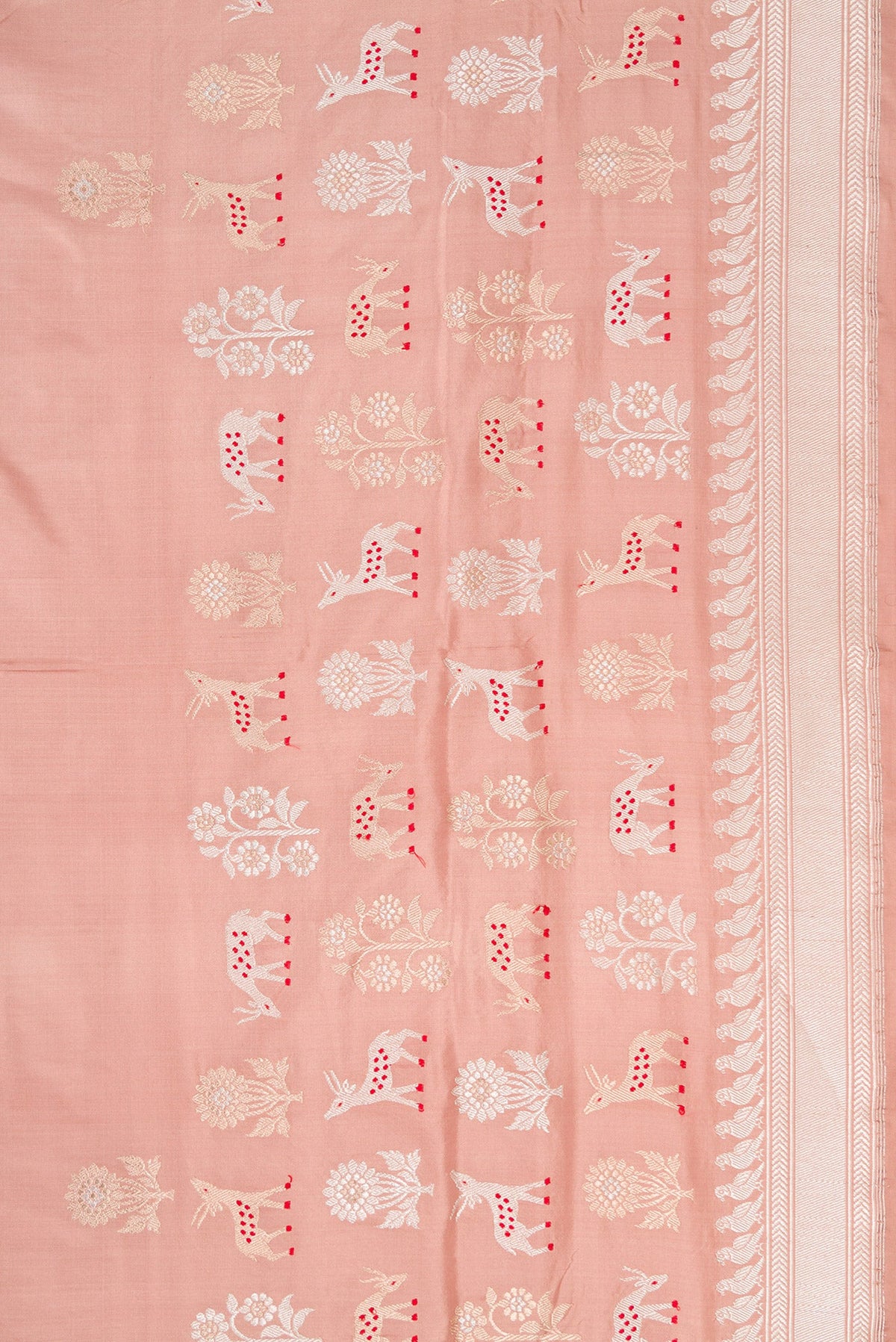 Border image of Golden Peach Dual Tone Banarasi Silk Saree with Zari And Thread Butta on the body and Fancy Border. 