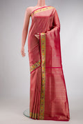 Pink Dual Tone Kanjivaram Tissue Silk Saree with Zari Brocade on the body and Paithani Border.  displayed on a mannequin