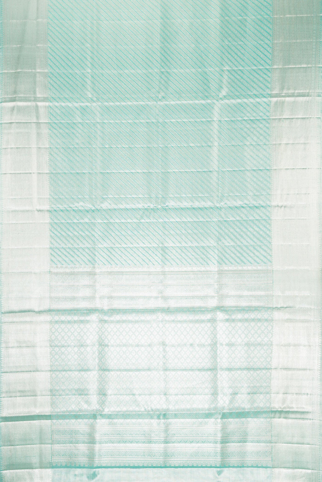 Flat view of Pure Silk Pure Zari Sky Blue Dual Tone Kanjivaram Tissue Saree with Zari Brocade on the body and Zari Border. 