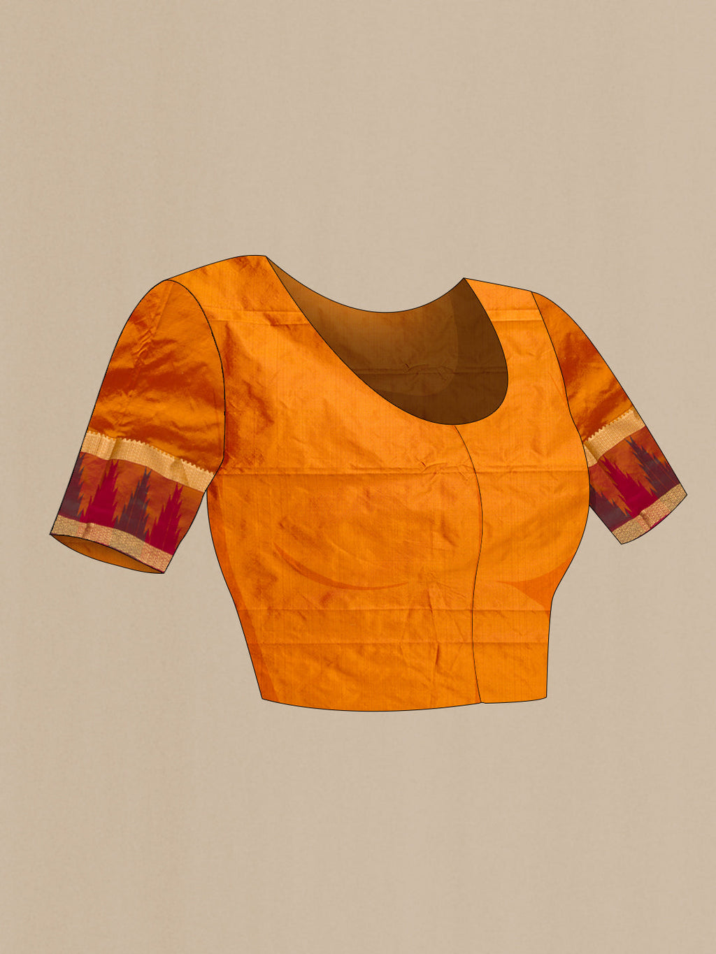 Close up image of the blouse of Burgundy Dual Tone Kanchipuram Silk Saree with Zari Butta on the body and Temple Border. 