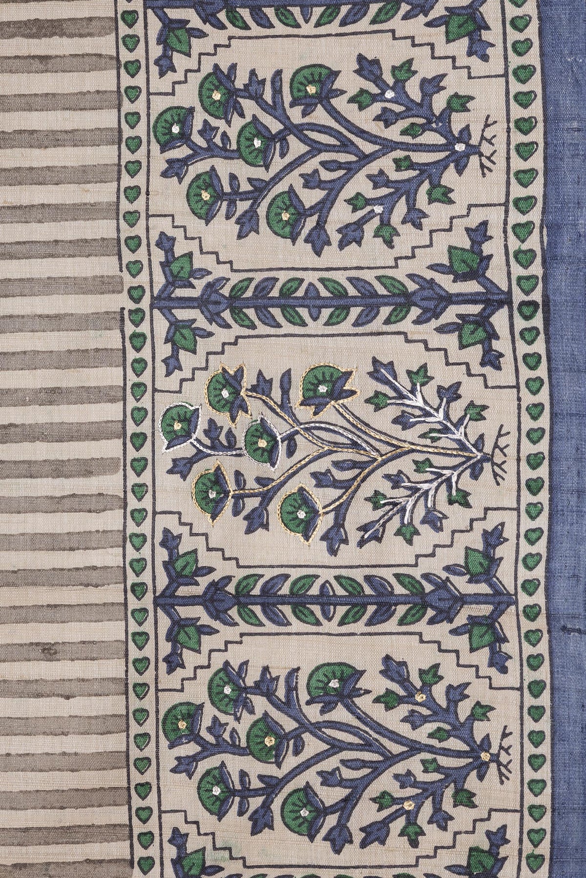 Border image of Beige Dual Tone Tussar Silk Saree with Stripes on the body and Embroidery Border. 