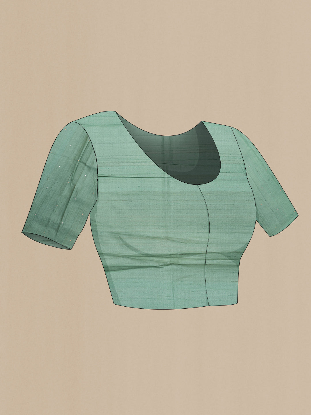 Close up image of the blouse of Grey Dual Tone Tussar Silk Saree with Stripes on the body and Embroidery Border. 