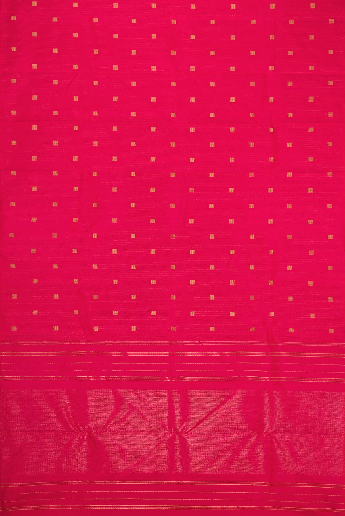 Flat view of Pure Silk Pure Zari Pink Dual Tone Kanchipuram Saree with Zari Butta on the body and Without Border. 