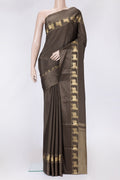 Brown Dual Tone Mysore Silk Saree with Plain Body and Fancy Border.  displayed on a mannequin