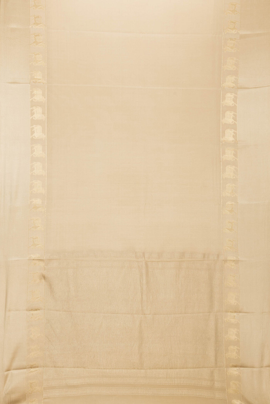 Flat view of Beige Dual Tone Mysore Silk Saree with Plain Body and Fancy Border. 