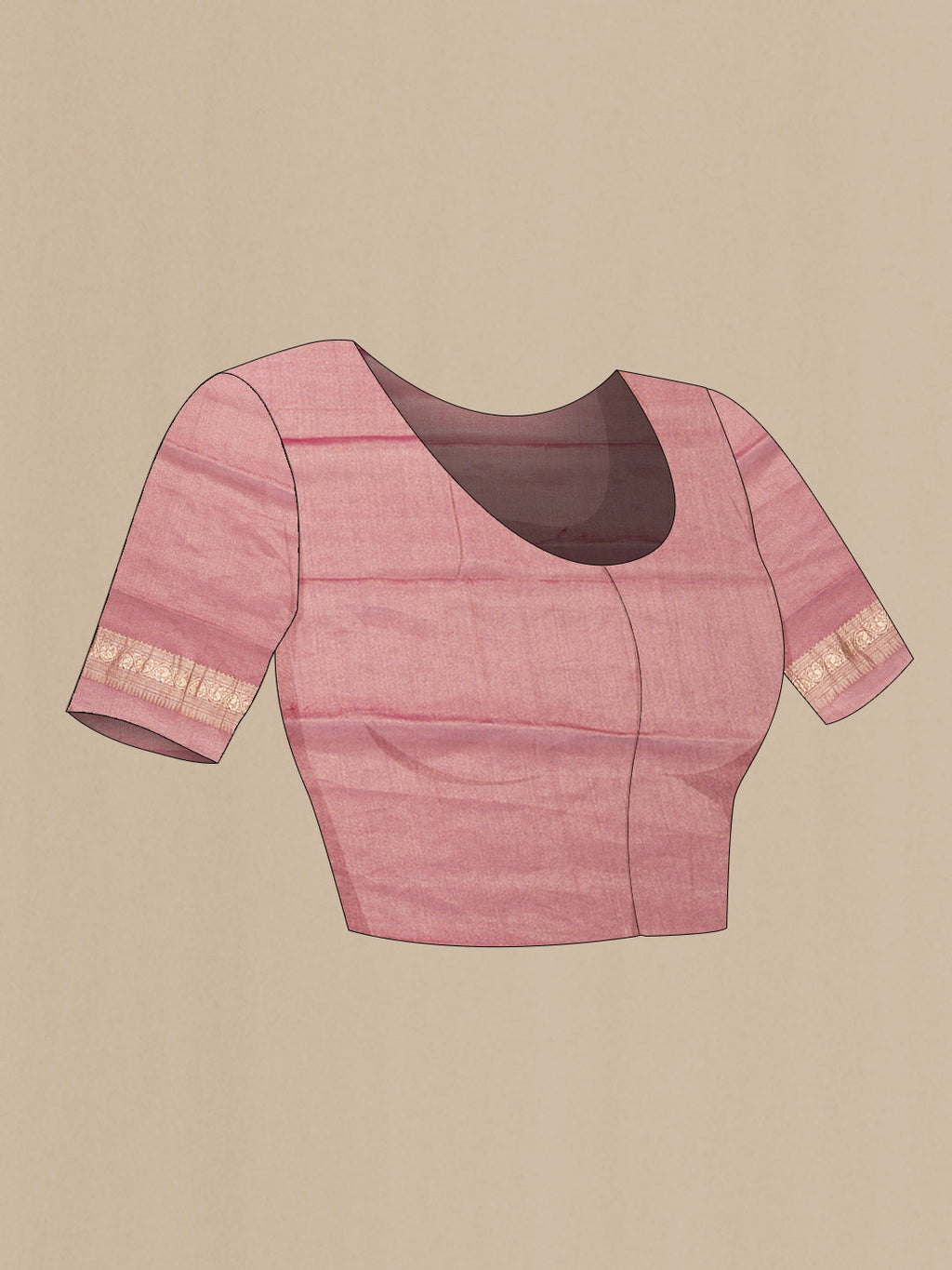 Close up image of the blouse of Pink Dual Tone Mysore Georgette Saree with Zari Brocade on the body and Zari Border. 