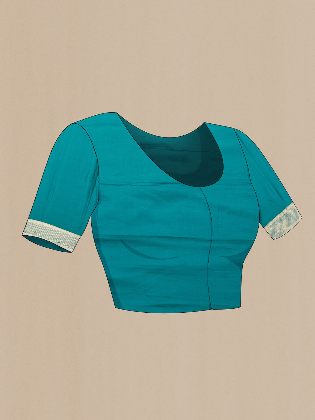 Close up image of the blouse of Sky Blue Dual Tone Georgette Saree with Zari Brocade on the body and Zari Border. 