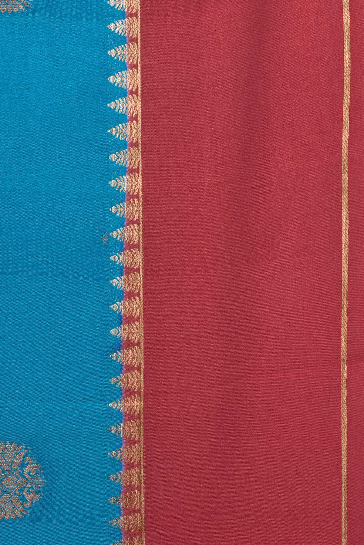 Border image of Sky Blue Dual Tone Mysore Silk Saree with Zari Butta on the body and Zari Border. 